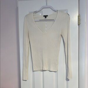 Express Cream Ribbed V-Neck Blouse